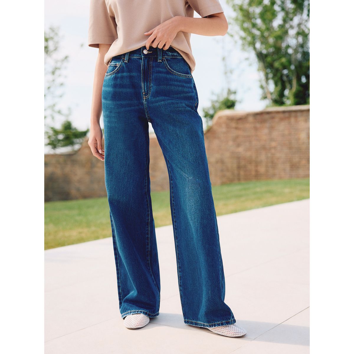 Jean large style city taille haute bleu foncé, NEXT
