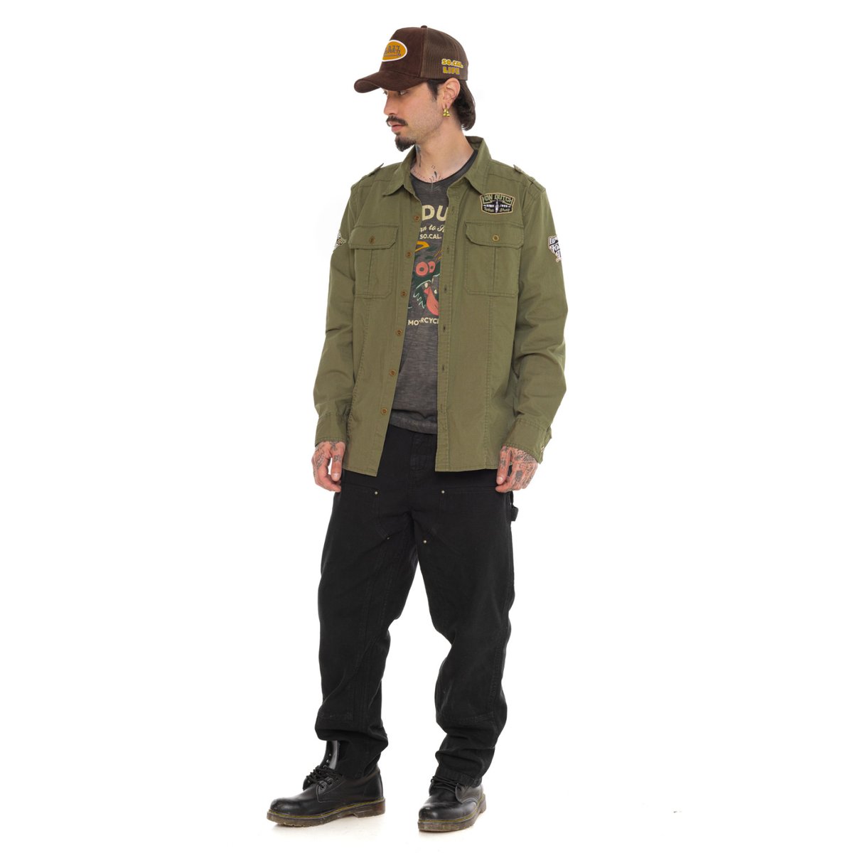 Chemise coton STOP kaki, VON DUTCH