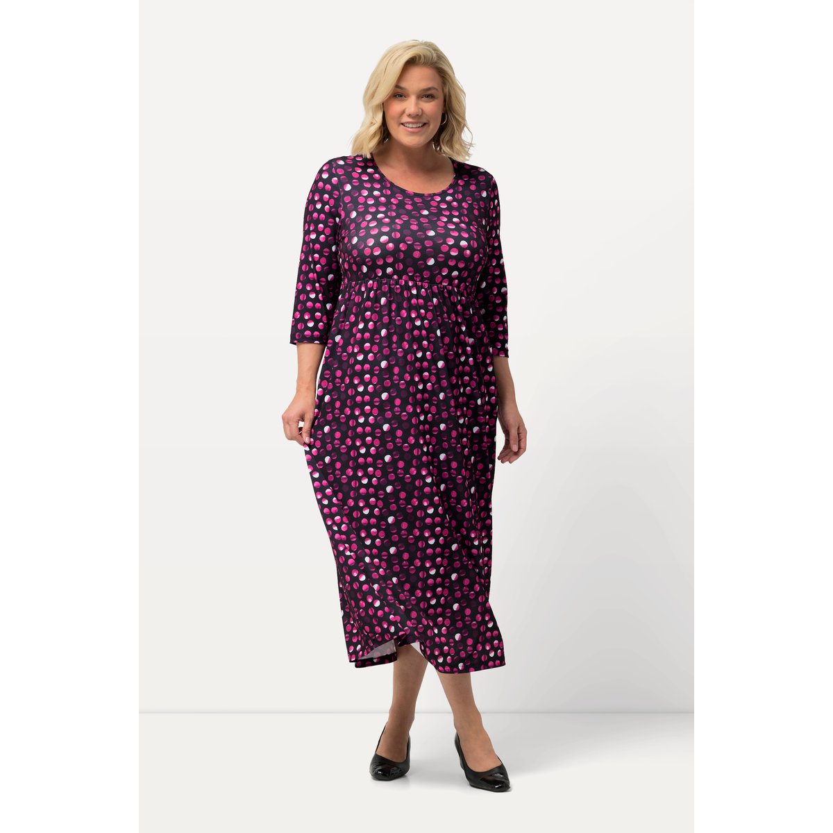 Robe en jersey, pois, silhouette en A noir, ULLA POPKEN