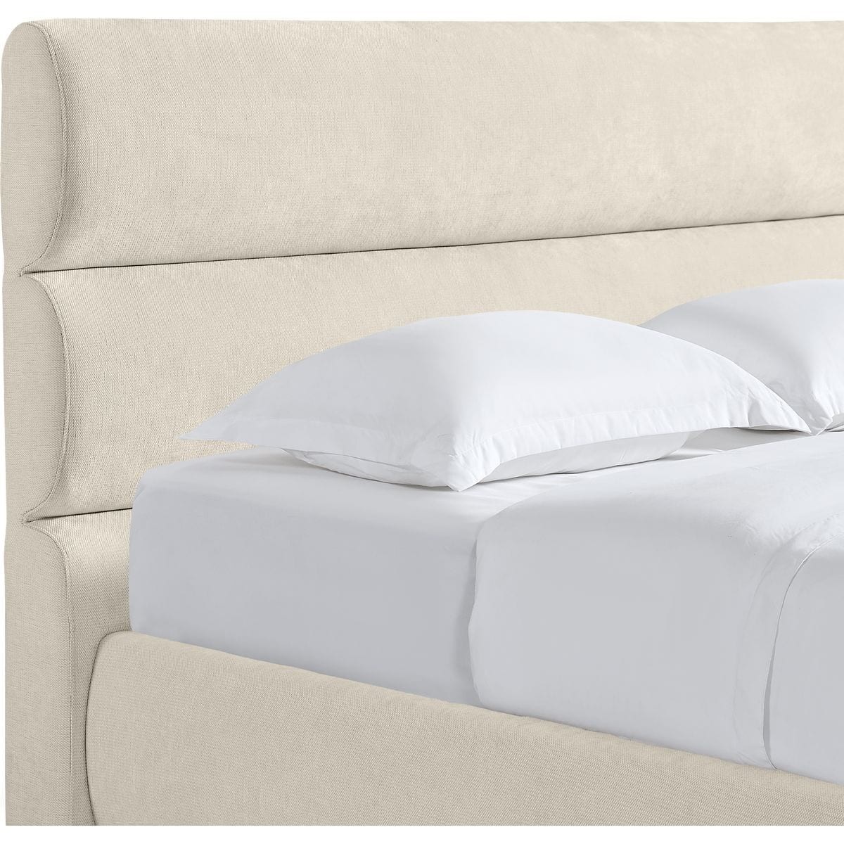 Lit coffre adulte avec tête de lit capitonnée en tissu chenille - SIMON beige, HOMIFAB