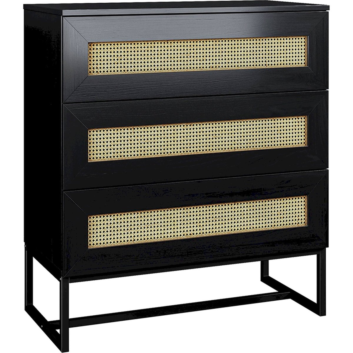 Commode 3 tiroirs cannage collection KERALS noir et chêne, RECOLLECTION