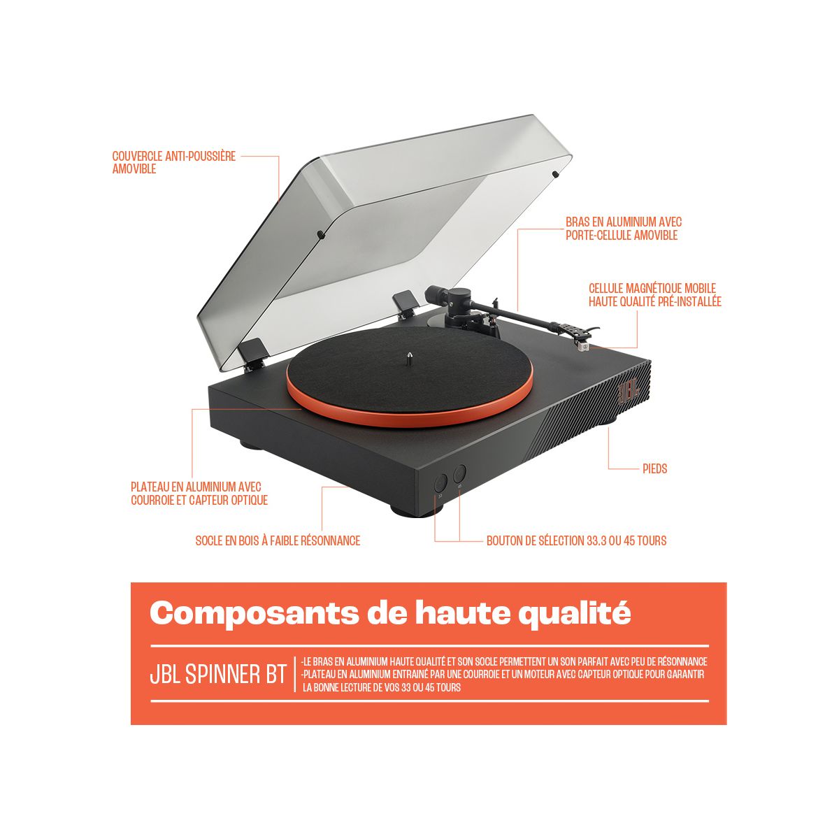 Platine vinyle Spinner BT Gold noir et or, JBL