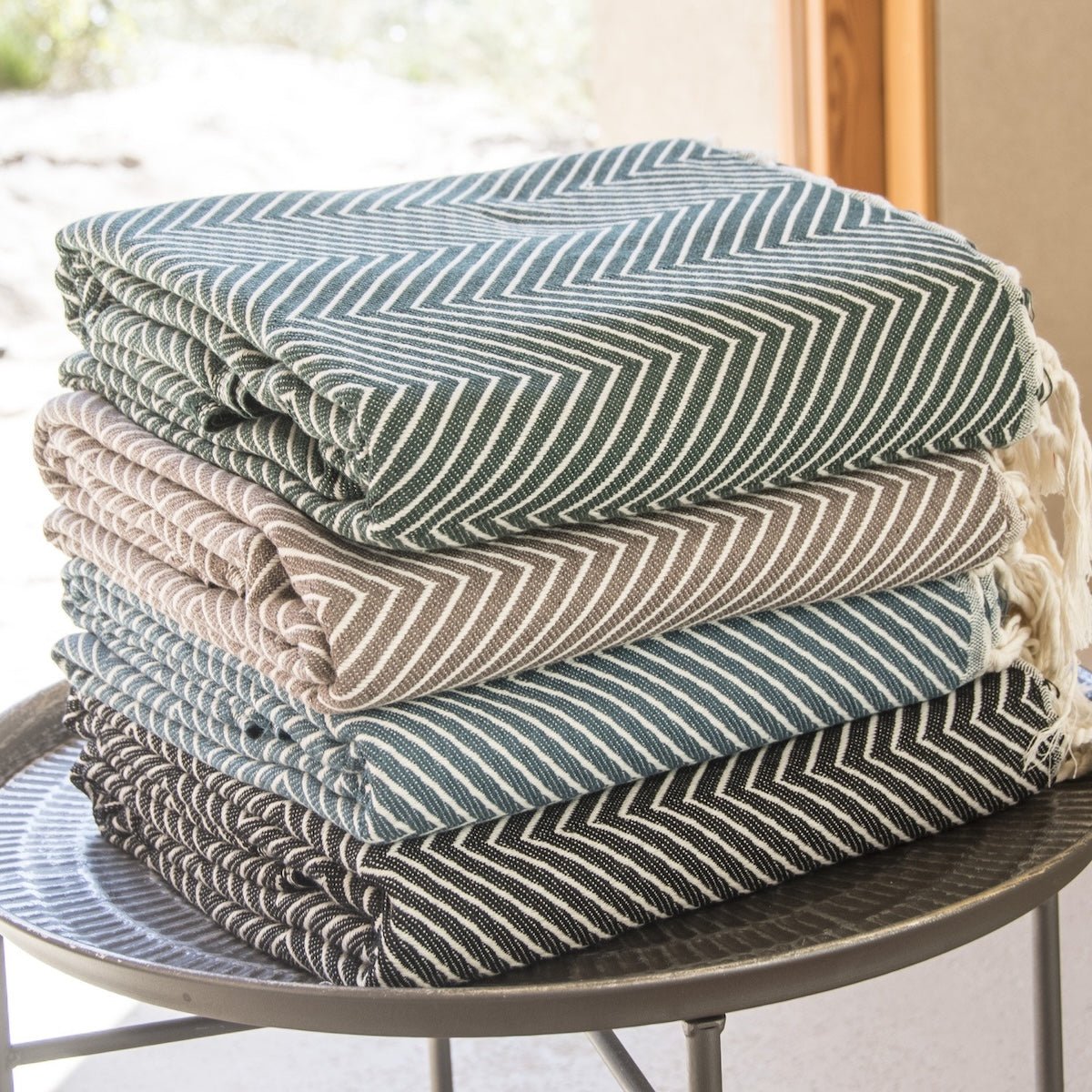 Plaid coton AMSTERDAM bleu pétrole, FEBRONIE