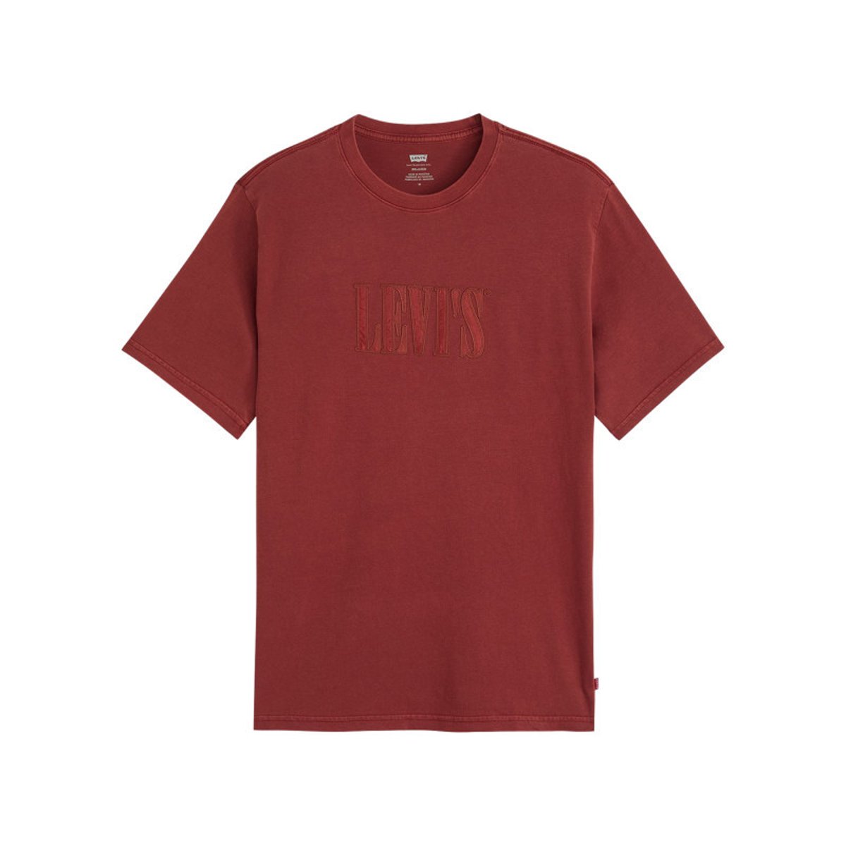 T-shirt en coton bordeaux uni avec une coupe droite et un col rond bordeaux, LEVI'S