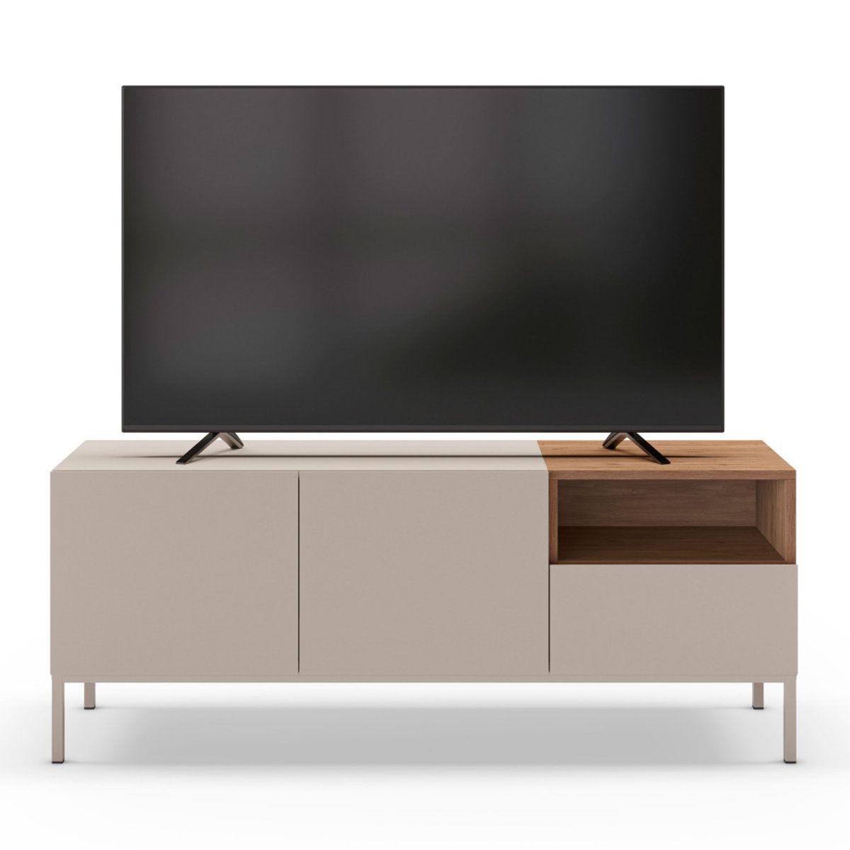 Meuble TV 2 portes 1 tiroir en bois et métal L140cm- QUENOR beige, DRAWER