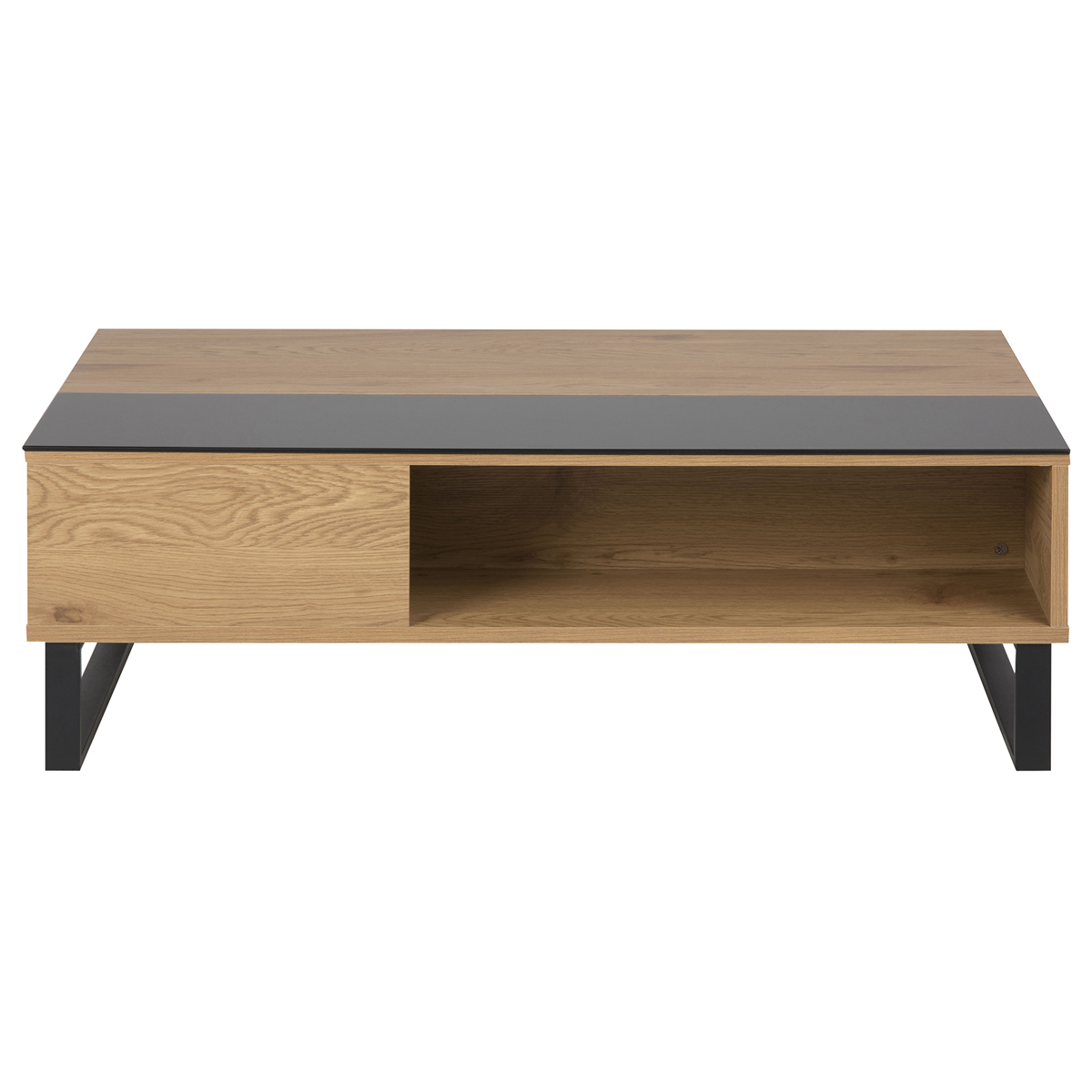 Table basse relevable rectangulaire bois clair et métal noir L110 cm WYNN bois clair / noir, MILIBOO