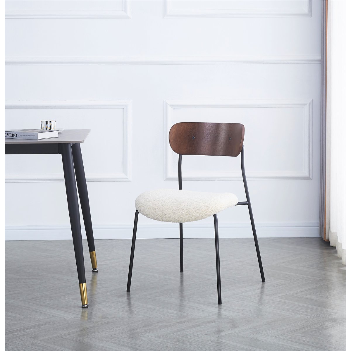 Lot de 2 chaises métal et bouclette, LINCOLN blanc cassé, NORDLYS