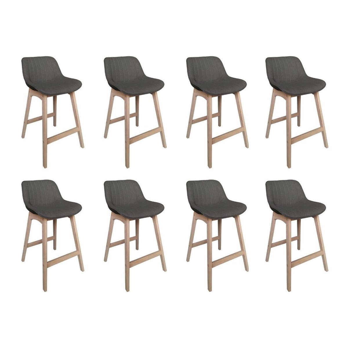 Lot de chaises d'îlot et bar en chêne et assise tissu 65cm MELLOW | Lot de 8 gris foncé, MOB IN
