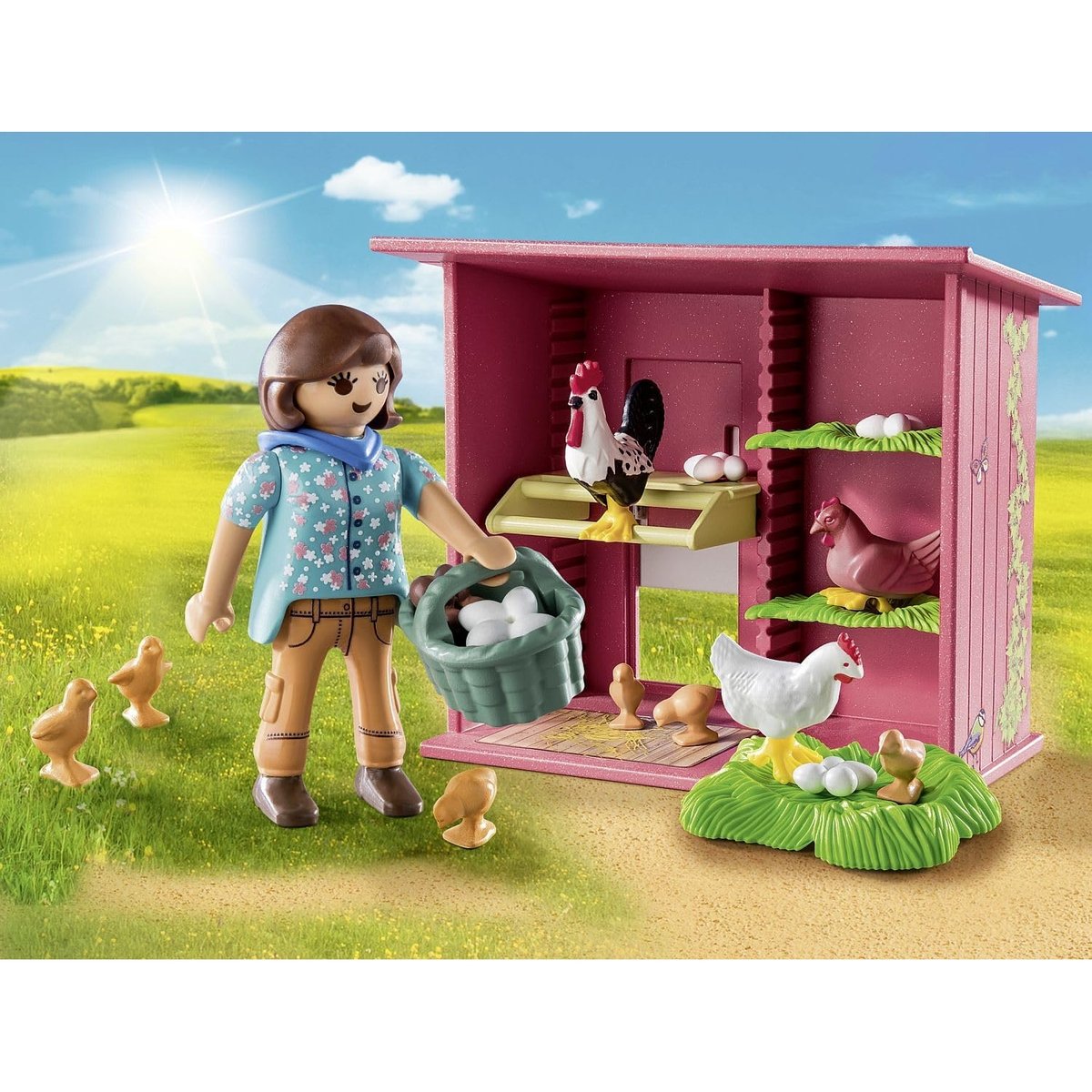 Agricultrice et poulailler multicolore, PLAYMOBIL