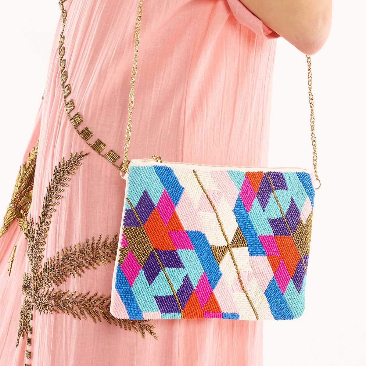 Sac pochette broderies de perles LORELAI multicolore, WILD