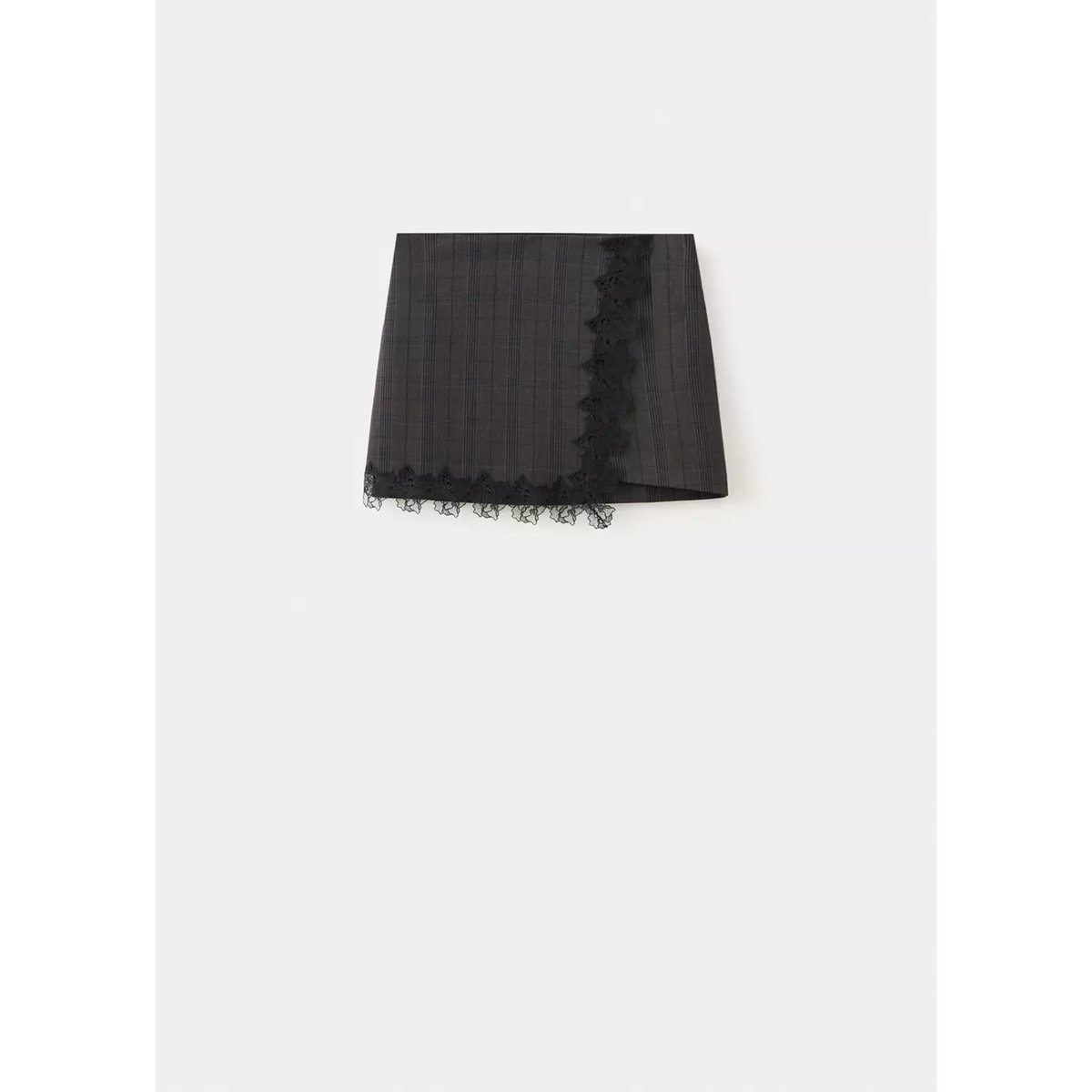 Jupe tartan avec bordure en dentelle gris, MANGO