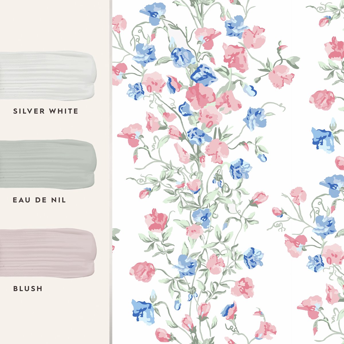 Papier peint Fleurs Charlotte rose, bleu, LAURA ASHLEY