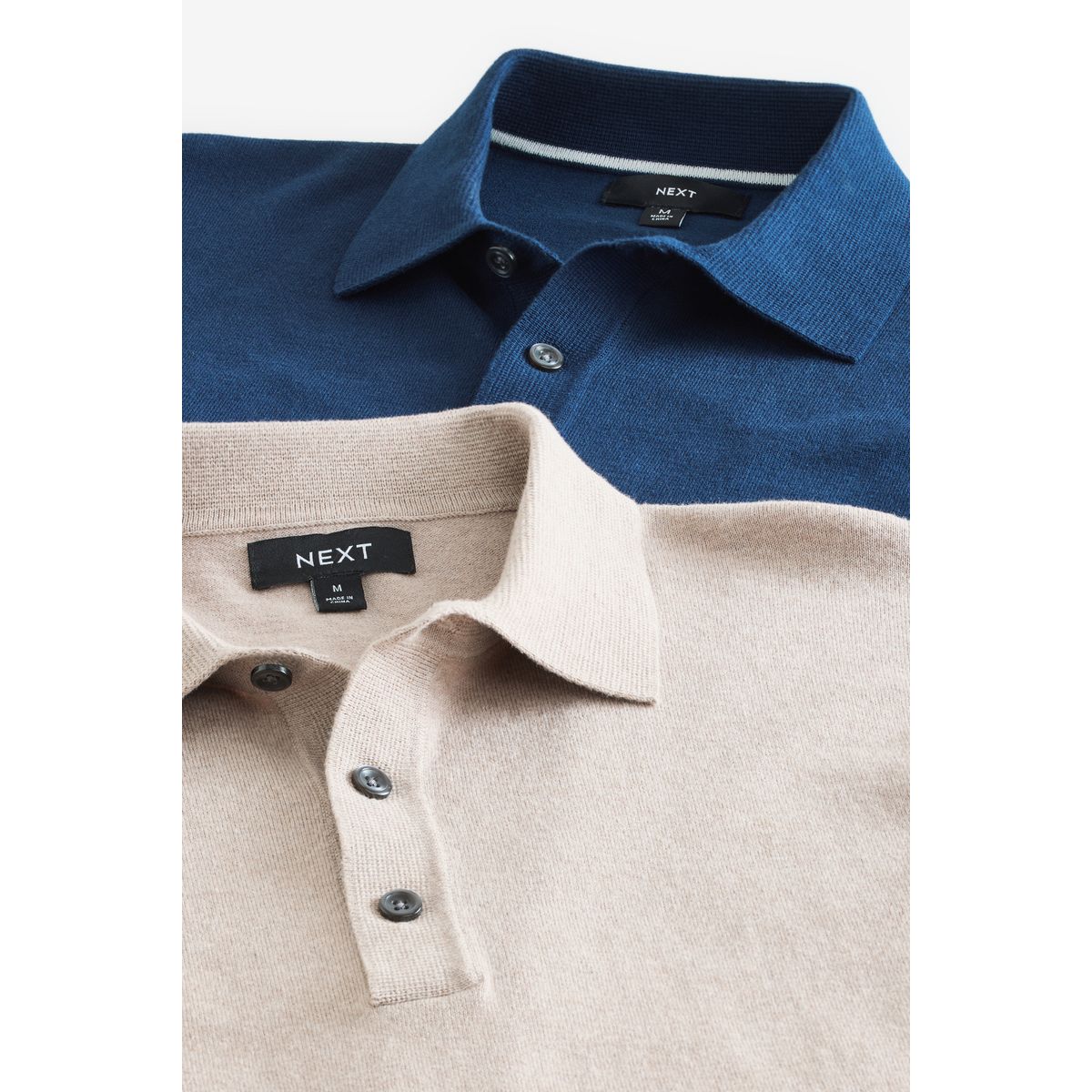 Polo en maille à manches longues, lot de 2 bleu marine/neutre, NEXT