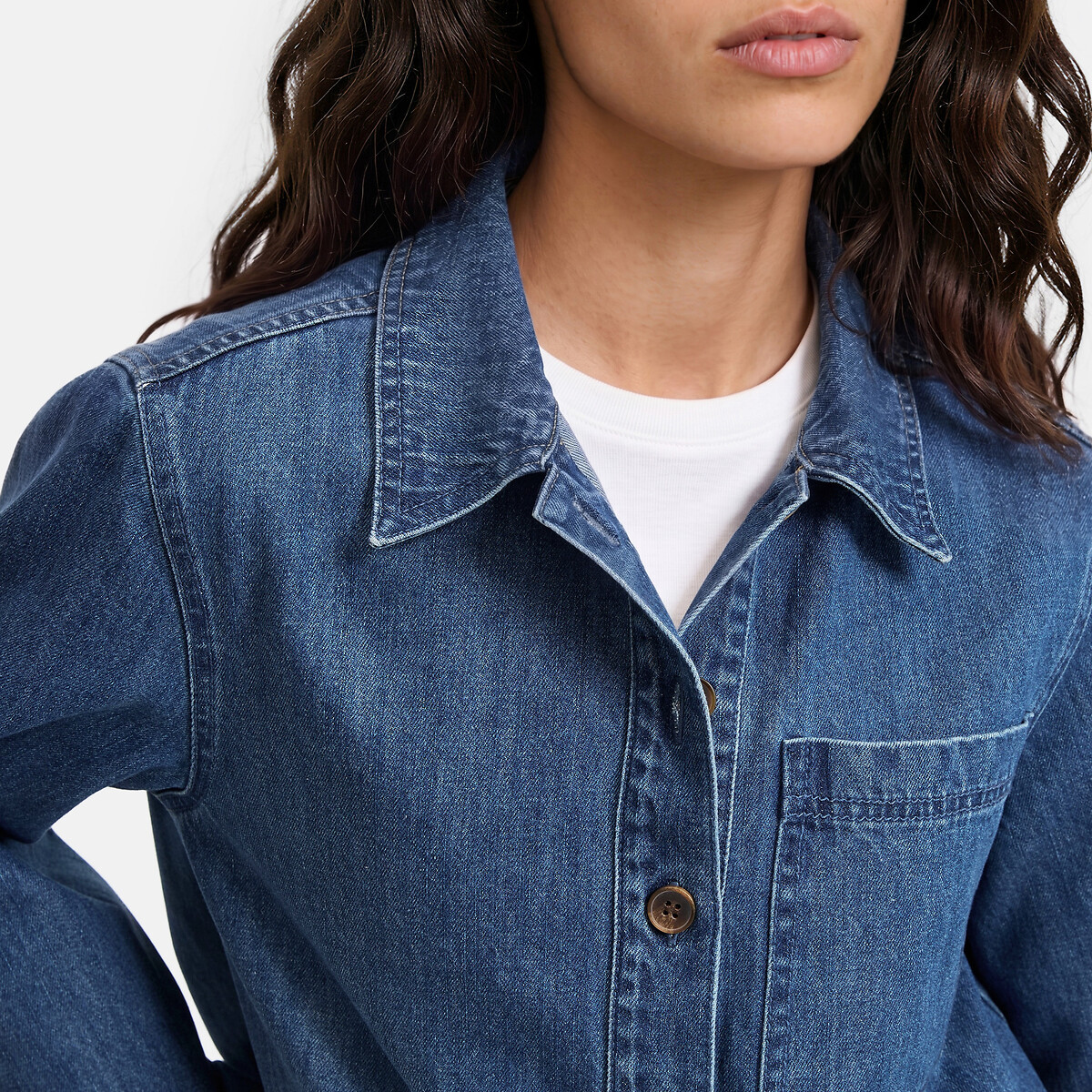 Sailor-Style Denim Shirt stonewashed blue, LA REDOUTE COLLECTIONS