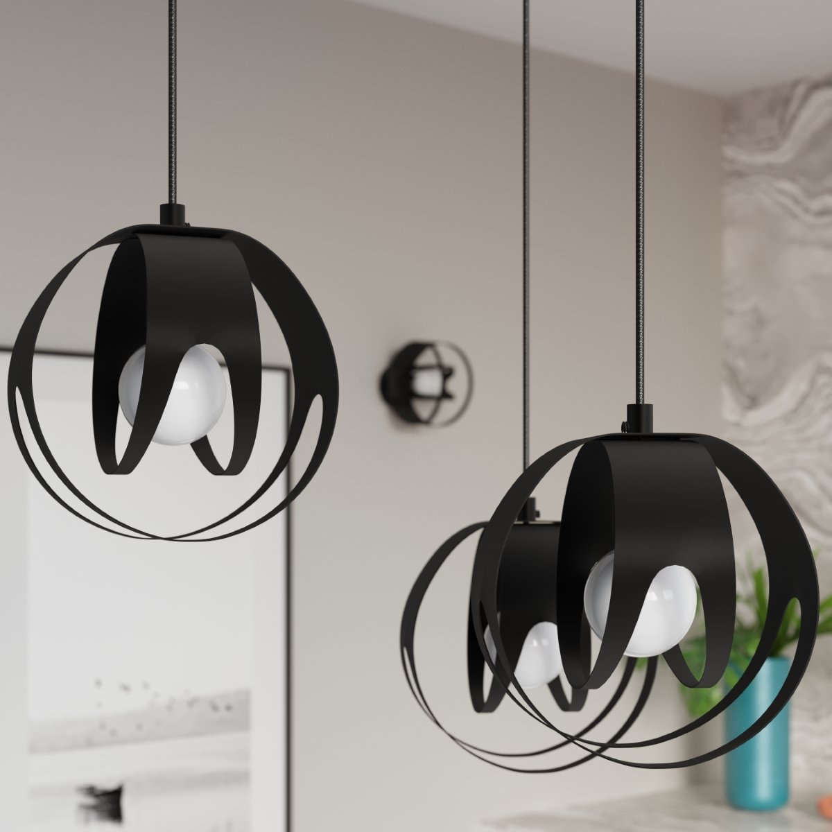 Suspension Acier Noir E27 3 Tulos noir, EDEN