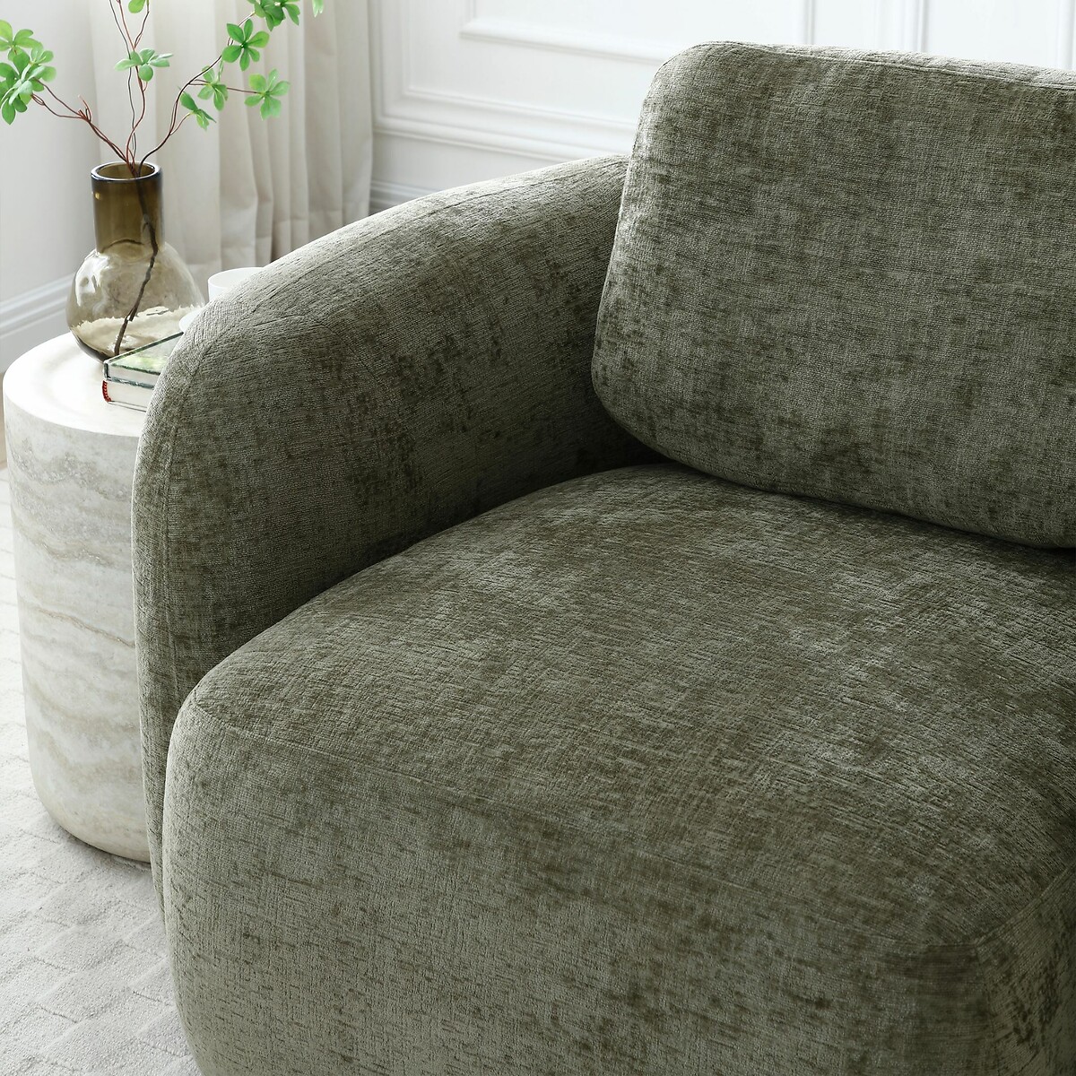 Muse Distressed Chenille Swivel Chair olive, ÉDITÉ