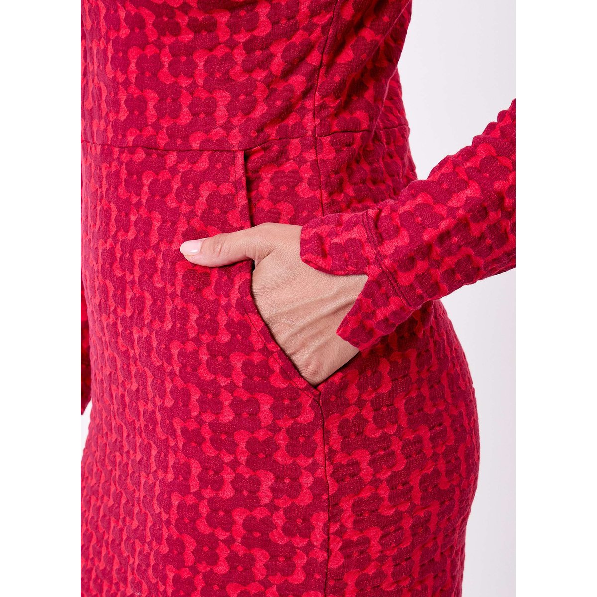 Robe maille jaquard recyclée col zippé CLELIE rouge lucky, PRINCESSE NOMADE