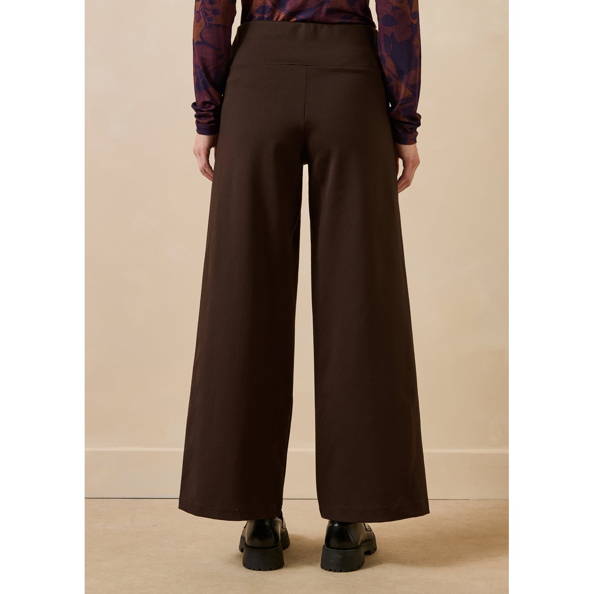 Pantalon cropped taille élastiquée chocolat, LA FEE MARABOUTEE