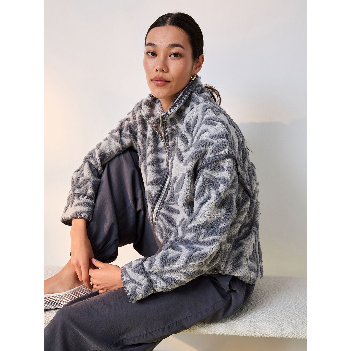Veste borgana à motif floral zippée gris, NEXT