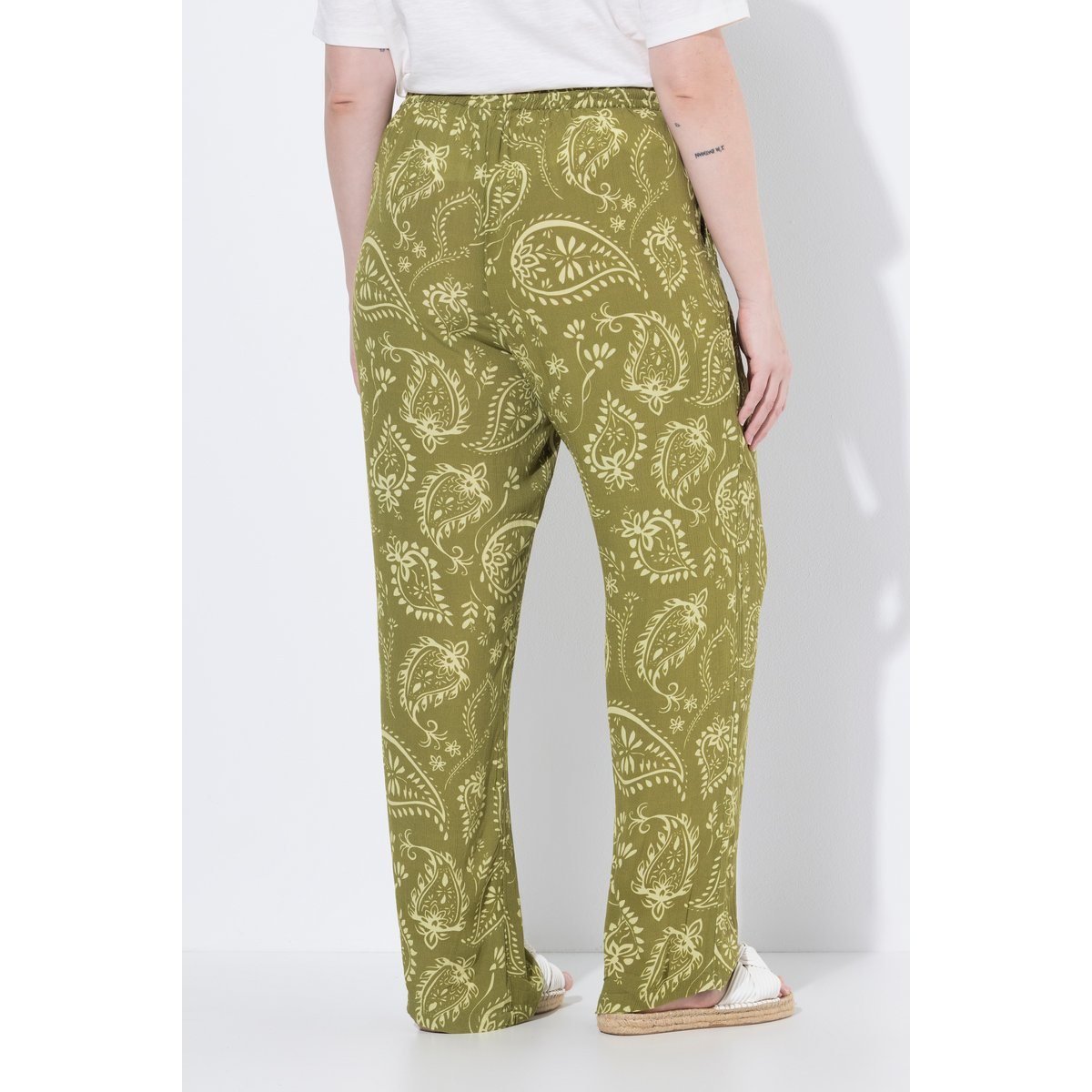 Pantalon, imprimé paisley, jambe large olive, ULLA POPKEN