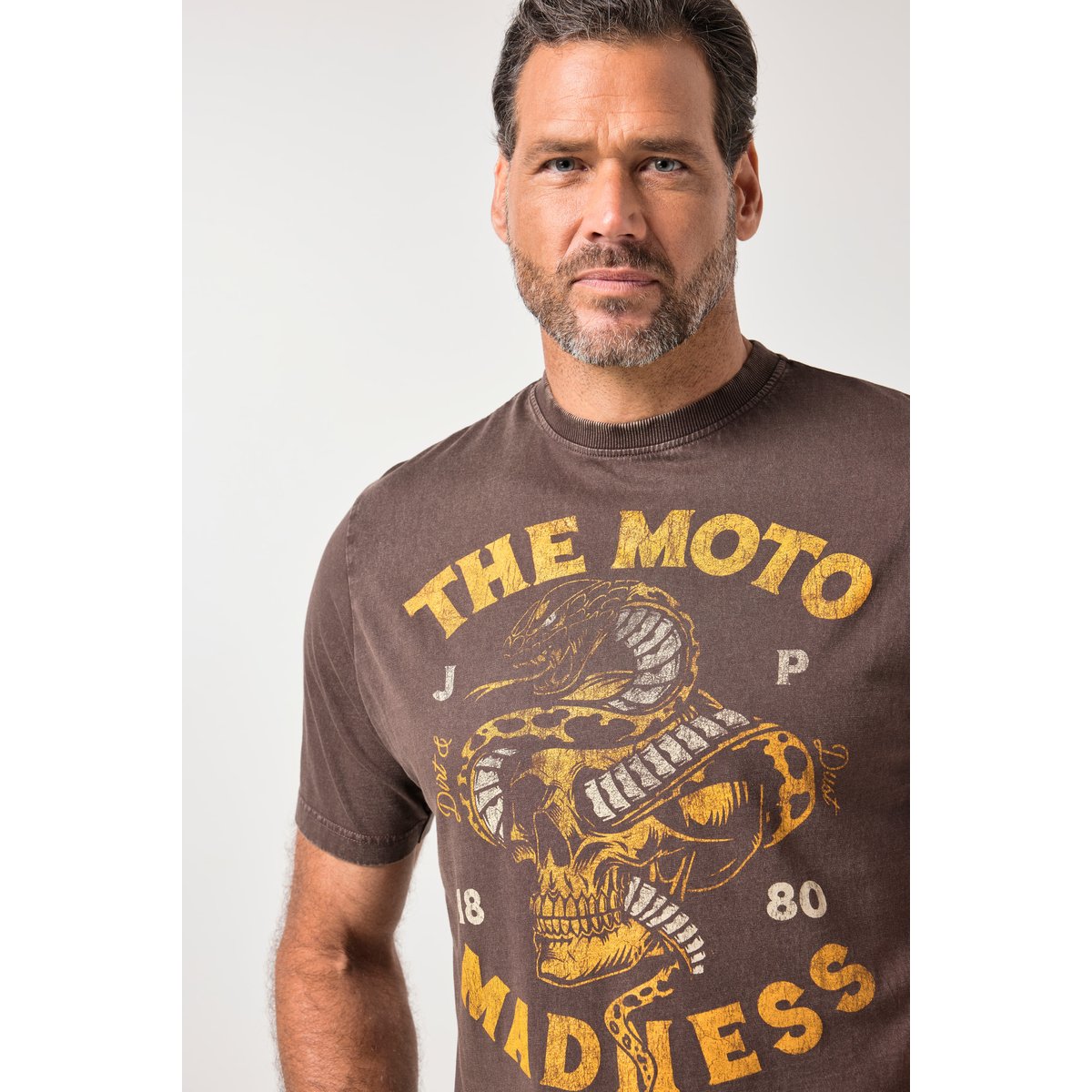 T-shirt, manches courtes et imprimé poitrine marron foncé, JP1880
