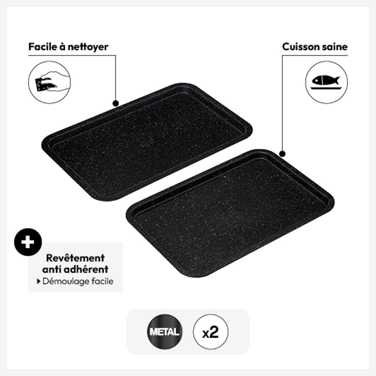Lot de 2 plaques de cuisson CARACTÈRE noir et blanc, 5FIVE SIMPLY SMART