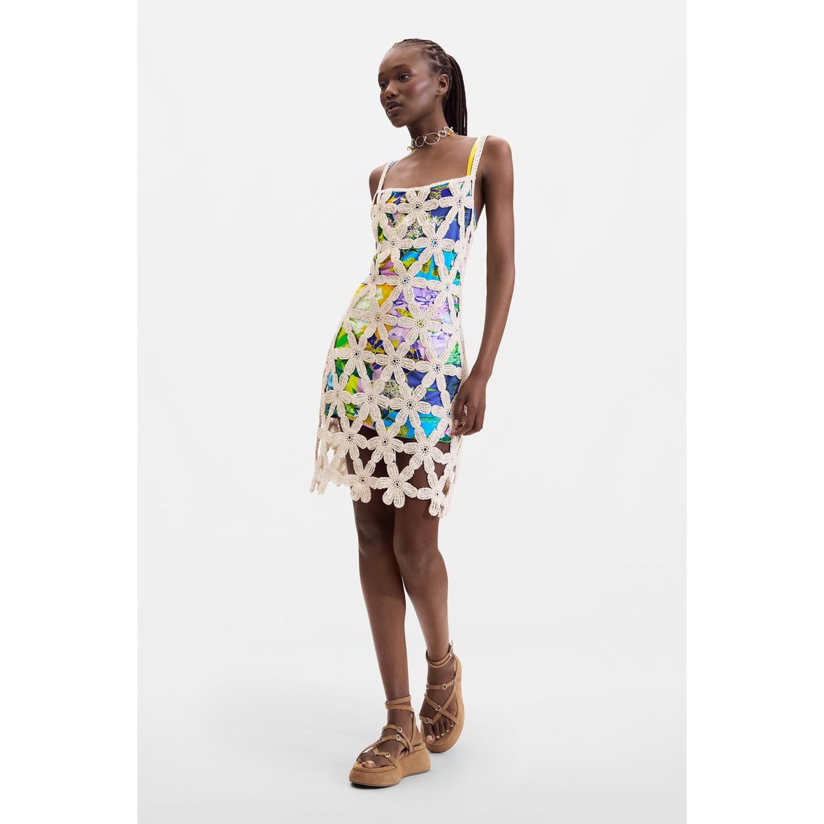 Robe crochet blanche beige, DESIGUAL