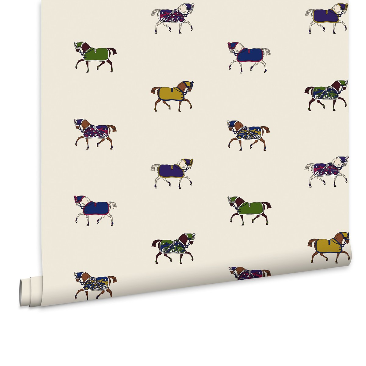 Papier peint Chevaux élégants multicolore sur fond beige, JOULES