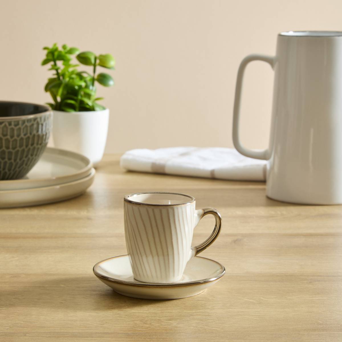 Coffret de 2 tasses avec coupelles en faïence ELLA blanc, ATMOSPHERA