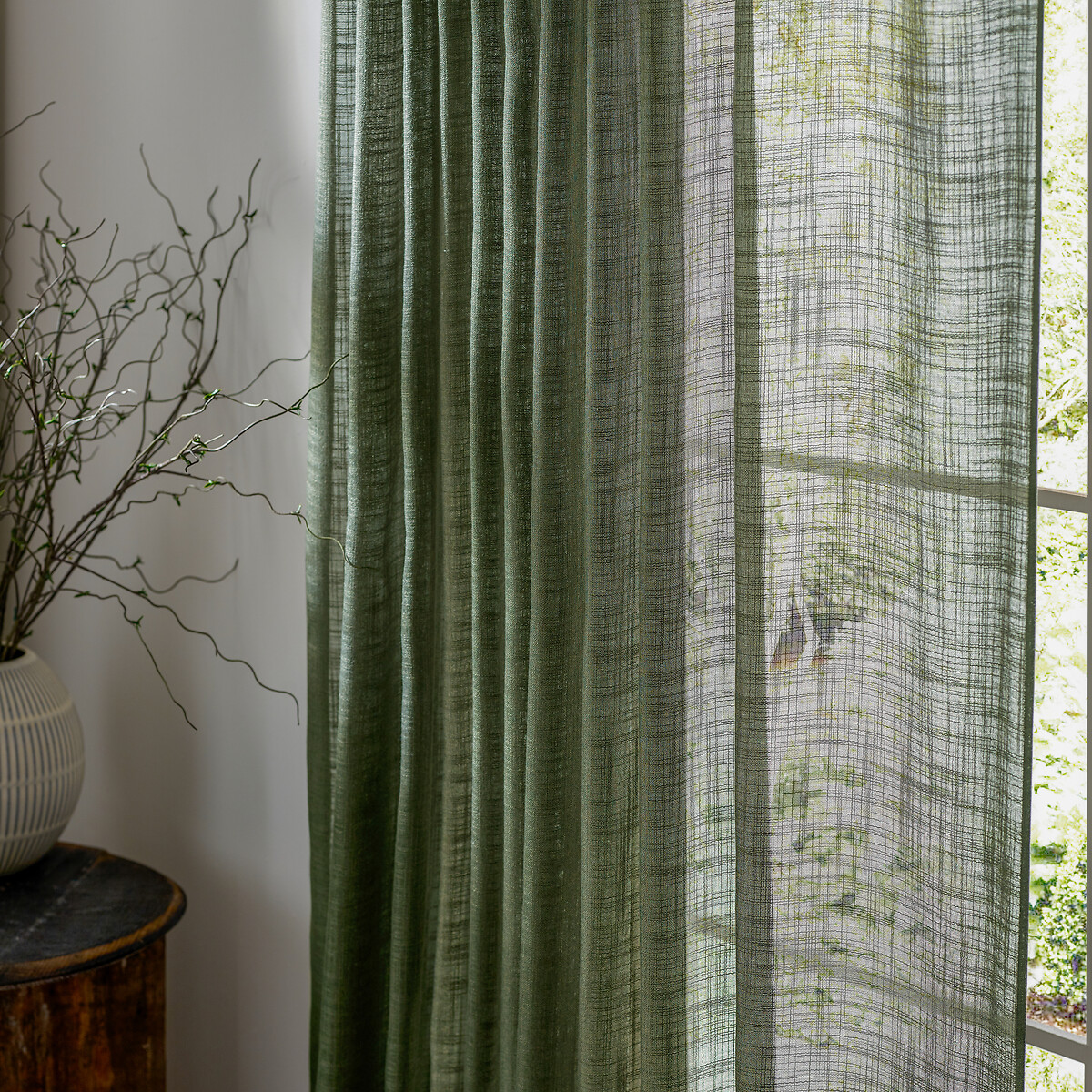 Cirrus Sheer Tab Top Curtain Panel forest green, YARD