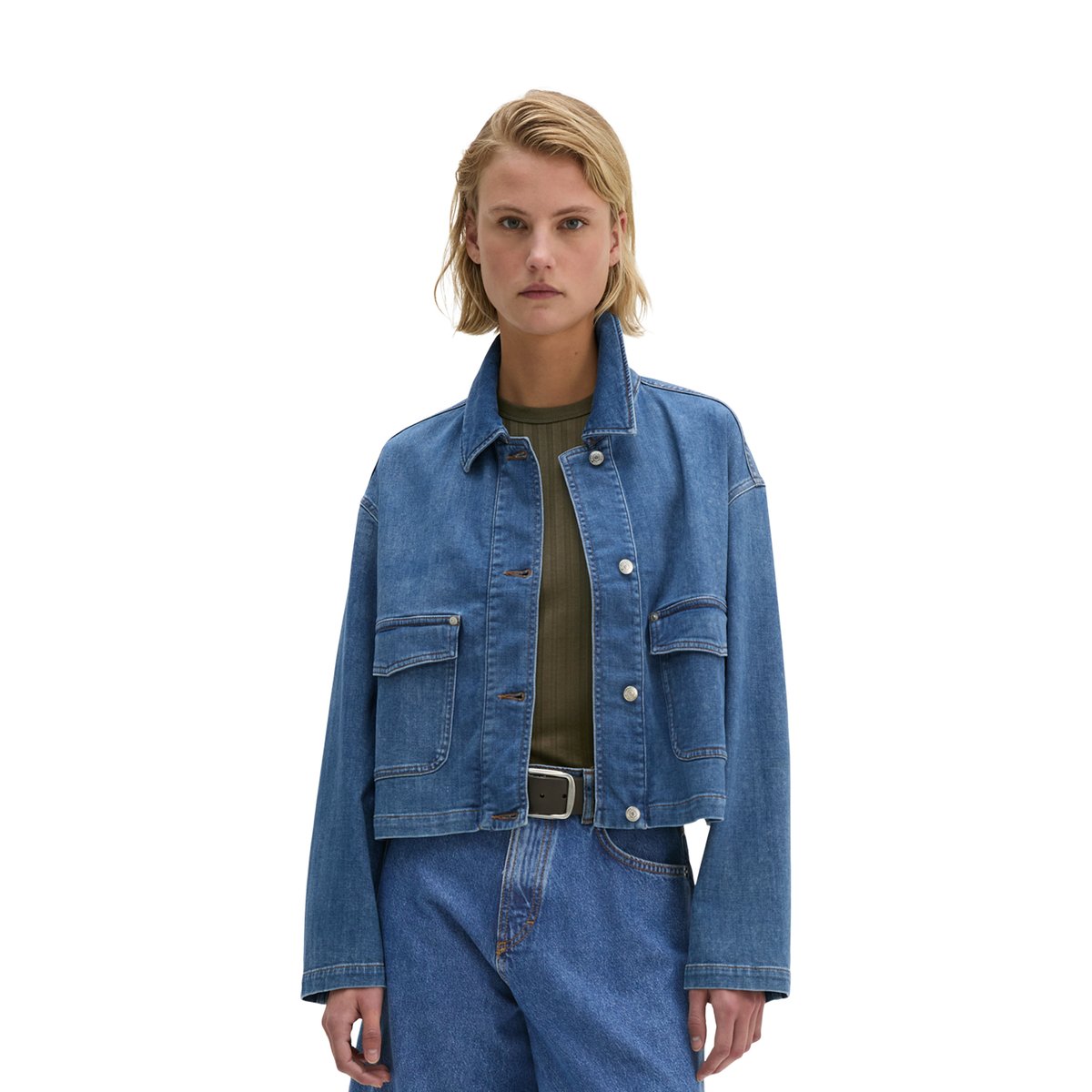 Chemise en jean relaxed en denim Cashmere Touch bleu moyen, MARC O'POLO