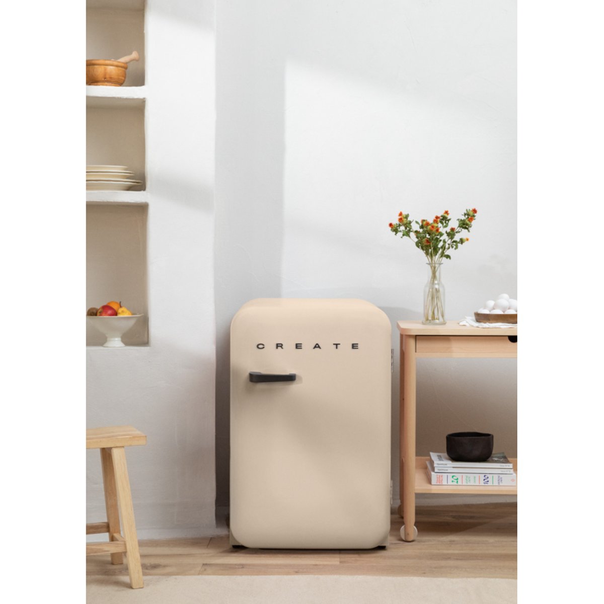Réfrigérateur rétro FRIDGE RETRO 107L sable/noir, CREATE
