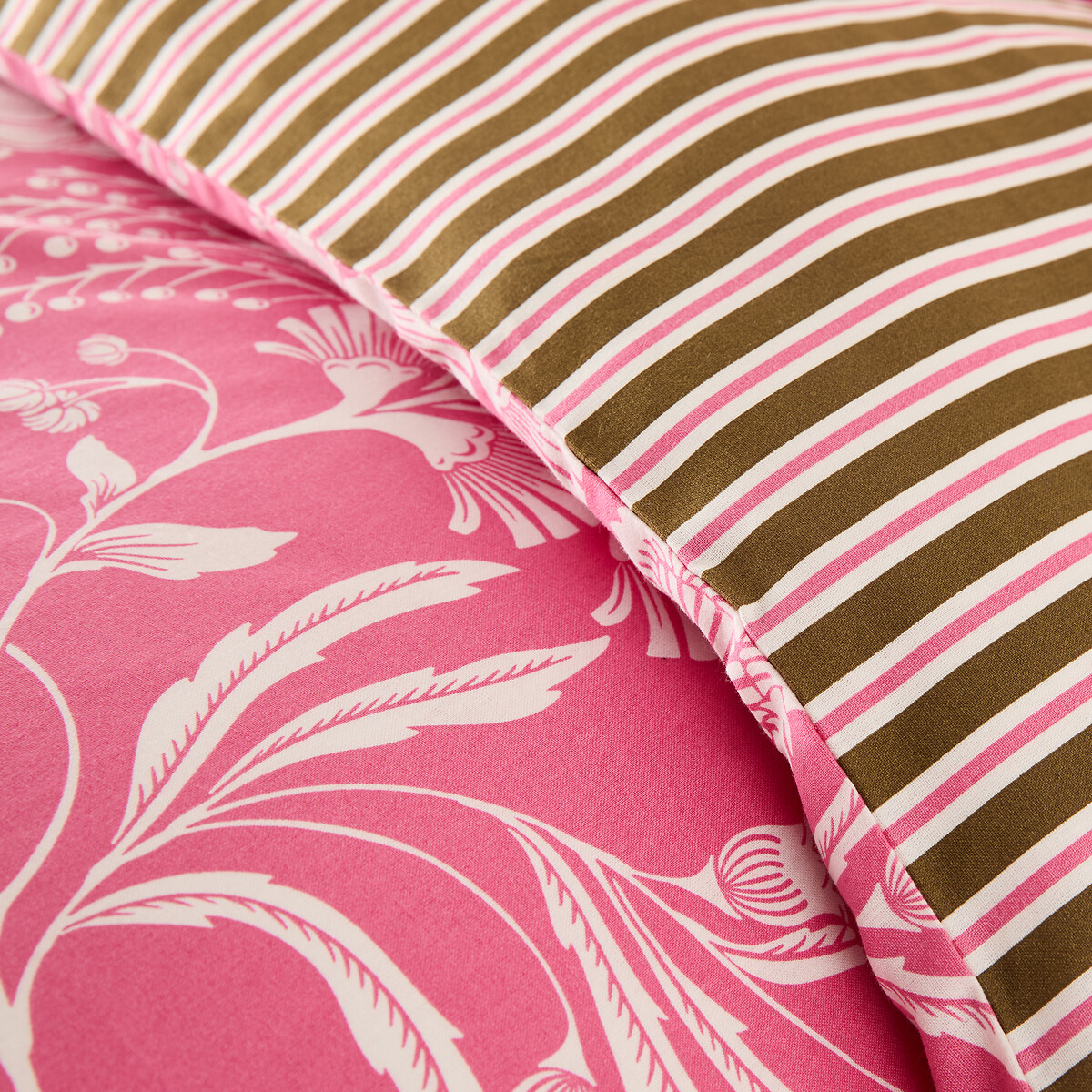 Housse de couette en coton, Linda imprimé fond rose, LA REDOUTE INTERIEURS