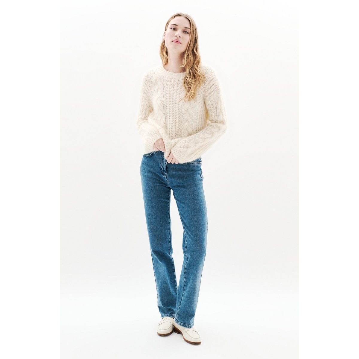 Pull Mleandro bleu gris femme ecru, CAROLL