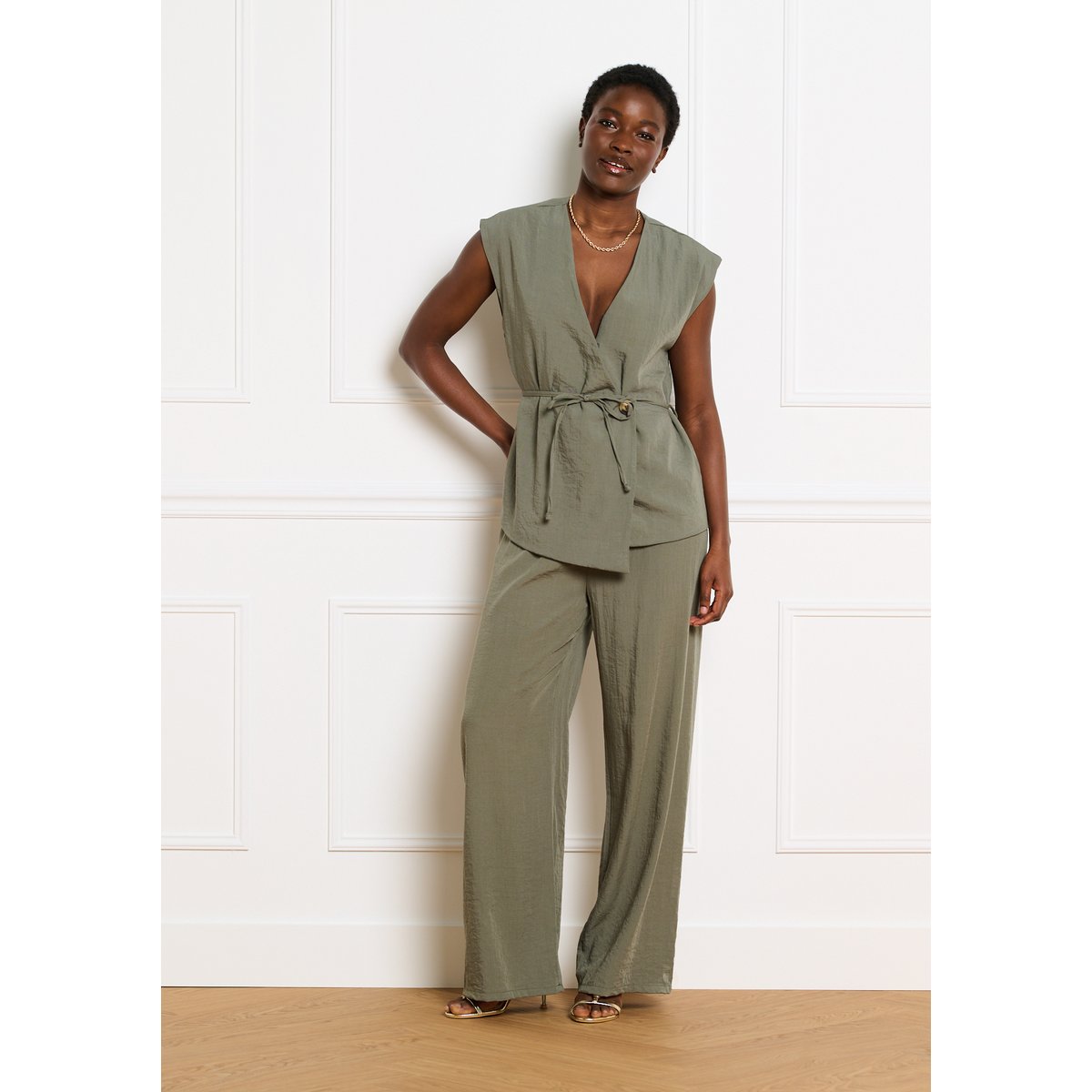 Blouse portefeuille ceinturée khaki, LOLALIZA