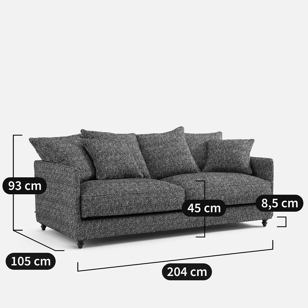 Sofá cama de 3 plazas de tejido de rizo LAZARE negro, AM.PM