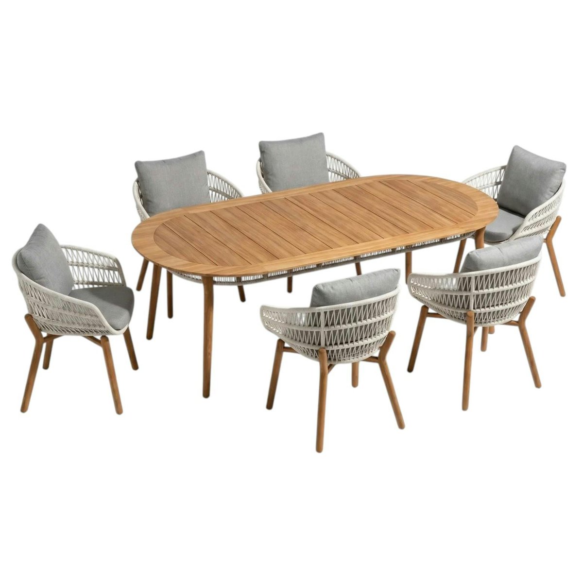Table de jardin en teck + 6 fauteuils cordage VASCA anthracite, PIER IMPORT
