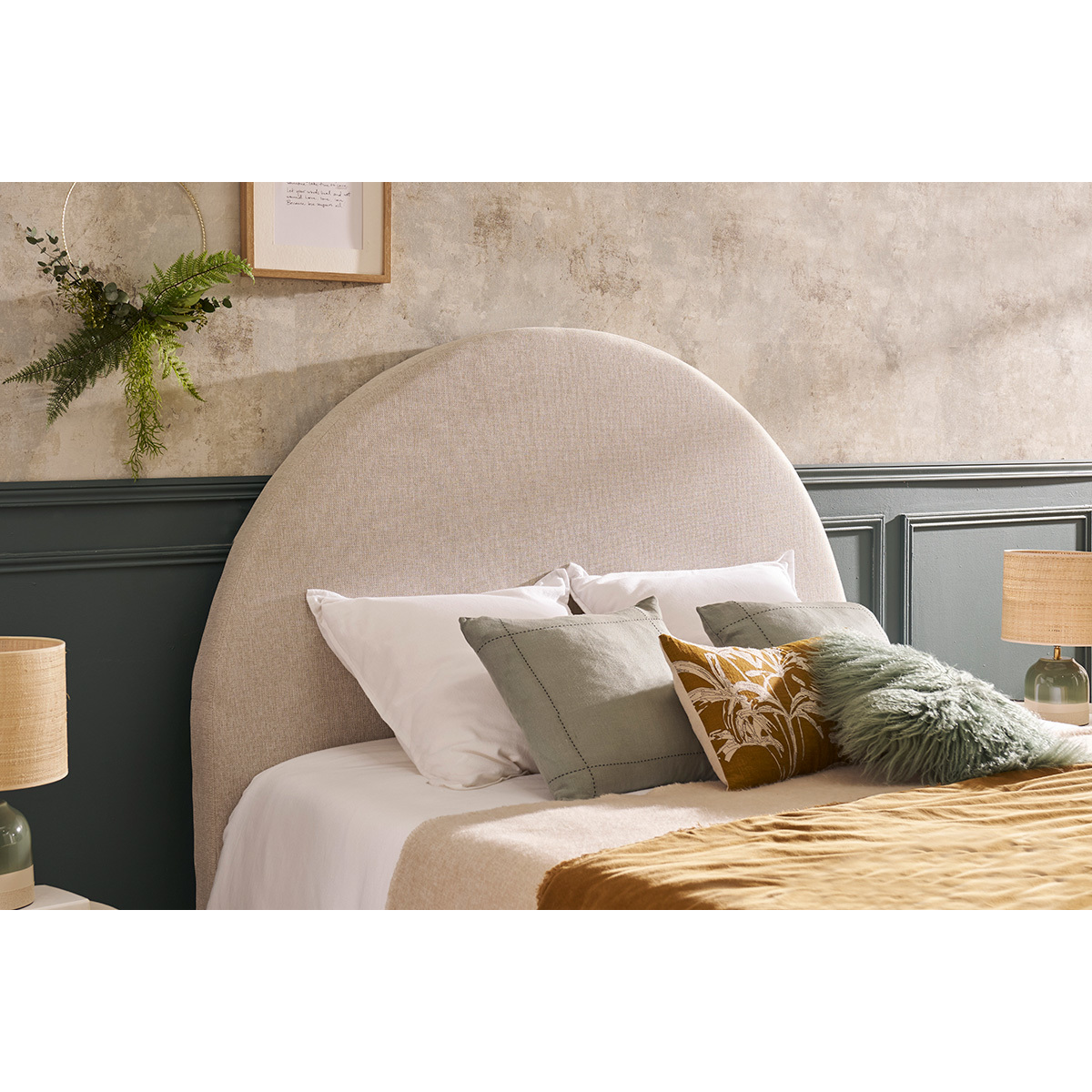 Tête de lit ronde en tissu beige L160 cm NAOMY beige, MILIBOO
