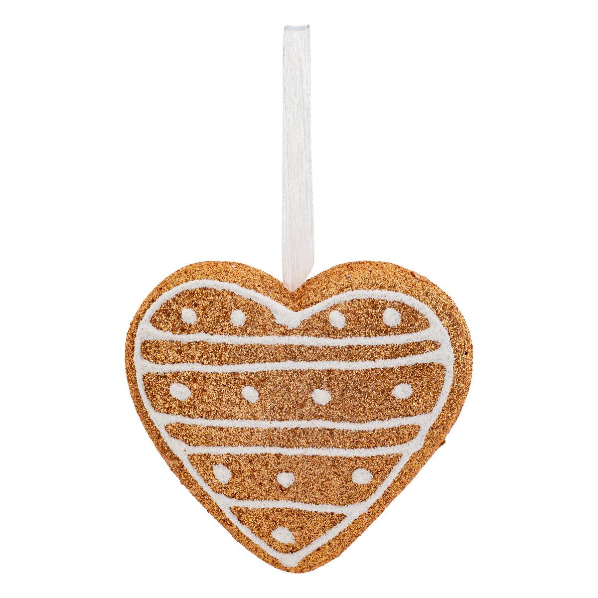 Sujet cœur cookie paillettes polystyrène H9 cm marron marron caramel, ATMOSPHERA