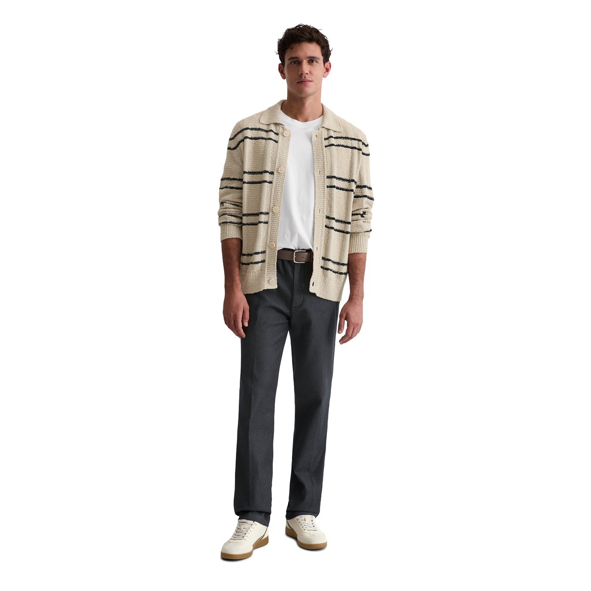Veste en tricot avec col regular avec un mélange de structures captivant beige, MARC O'POLO