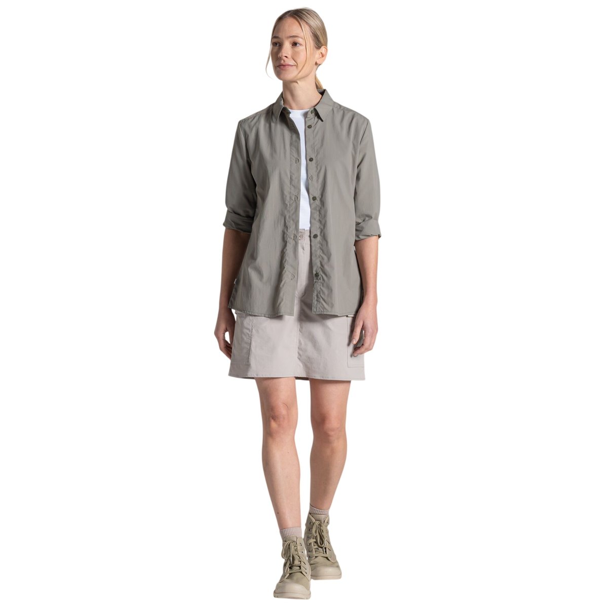 Chemise unie manches longues ALMA kaki clair, CRAGHOPPERS