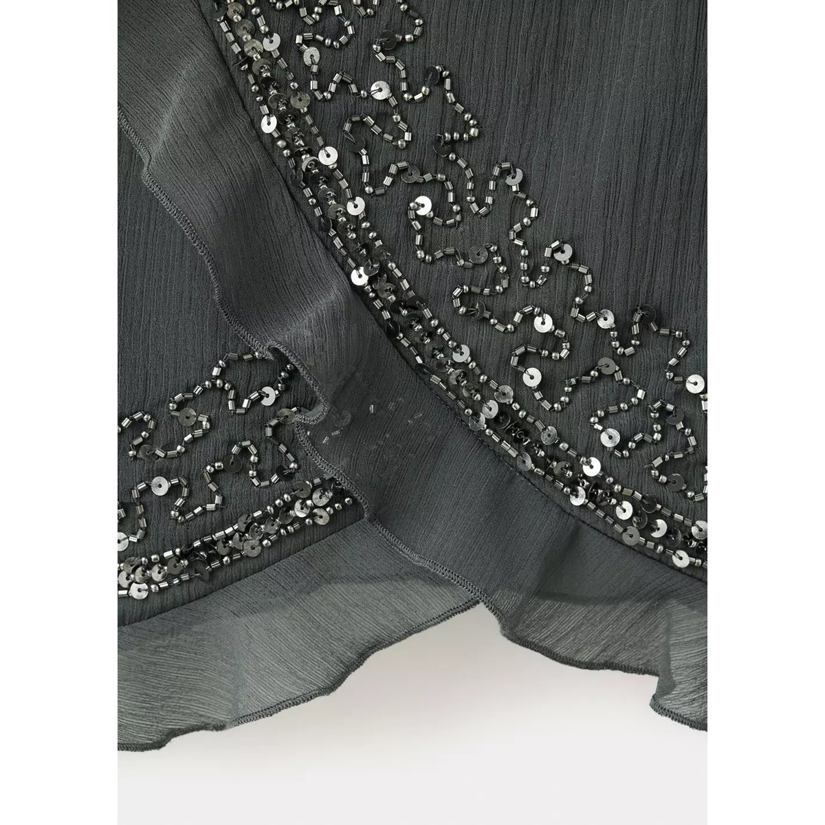 Top plissé brodé argent foncé, MANGO TEEN