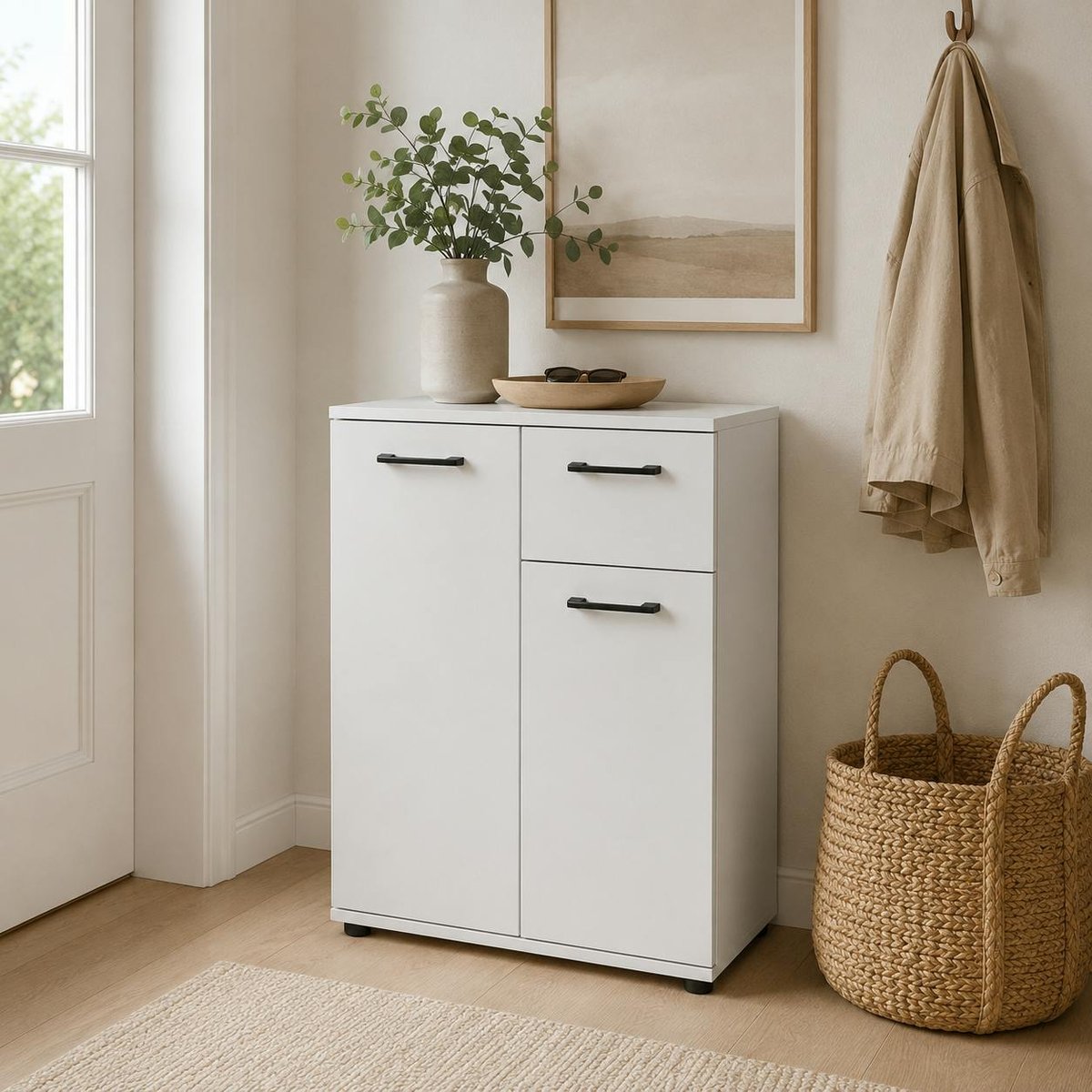 Meuble de rangement blanc 2 portes 1 tiroir ALVA blanc, PIER IMPORT