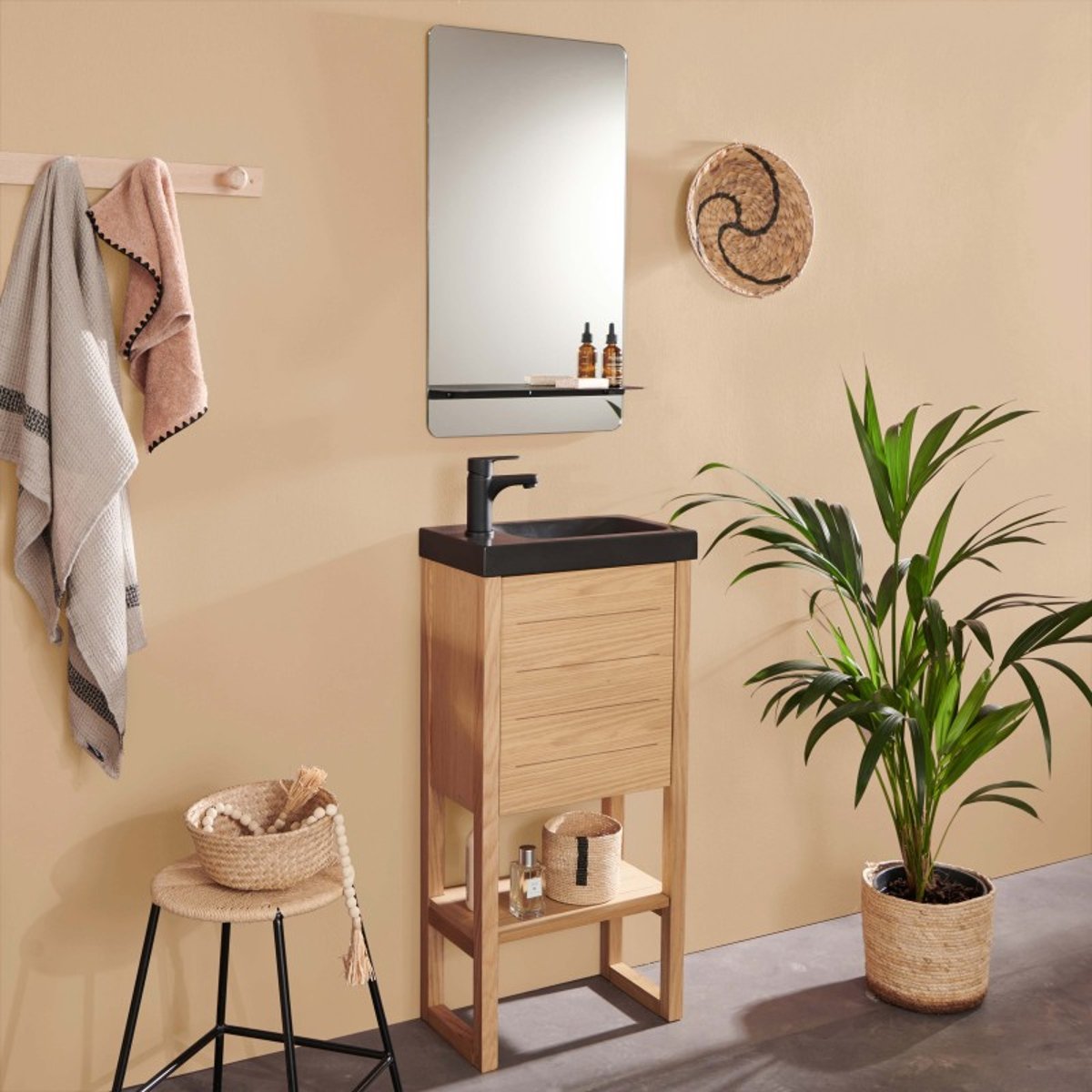 Ensemble meuble lave-main + miroir ATOLL bois, MOB IN