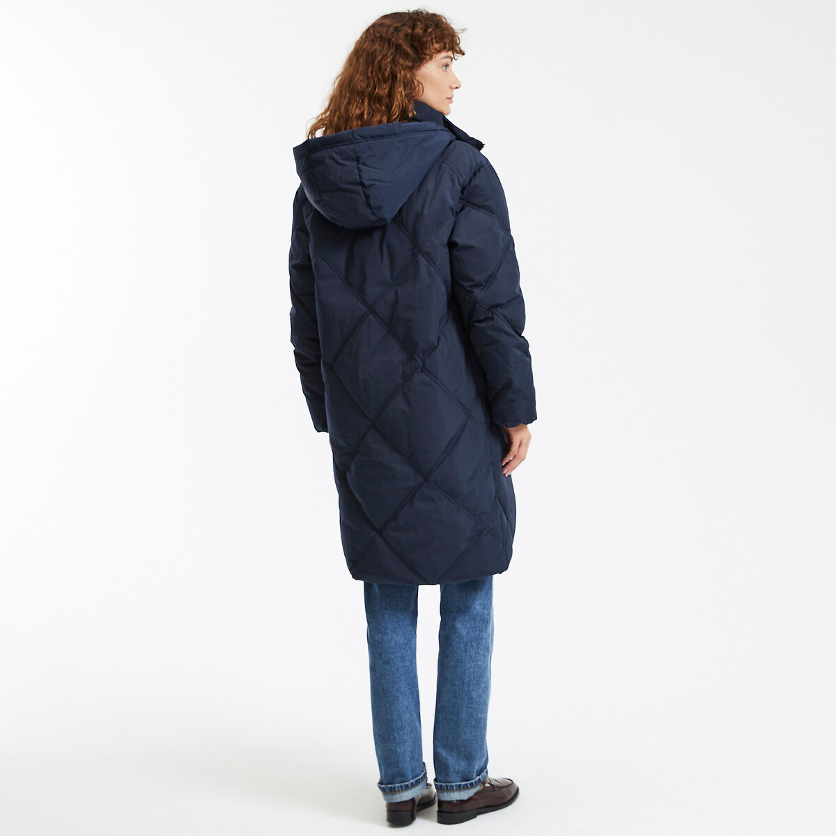Mid-Length Padded Jacket with Removable Hood navy blue, LA REDOUTE COLLECTIONS