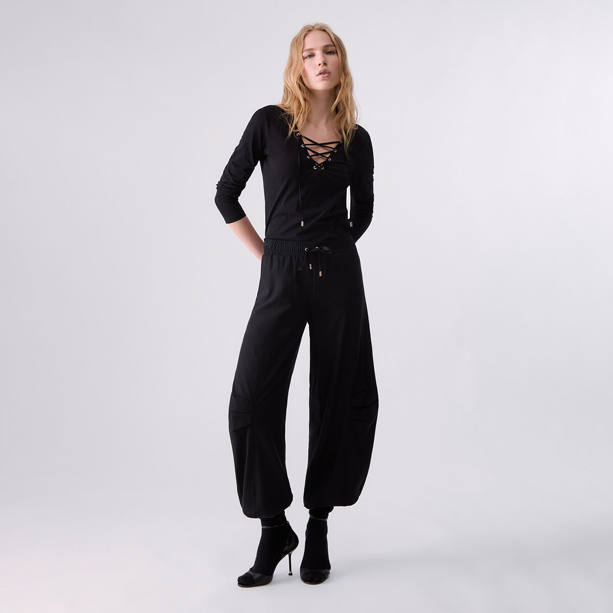 T-shirt avec lacets noir, LIU JO