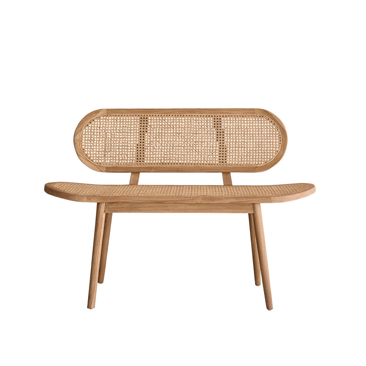 Banc en teck massif et cannage 120 cm LOÉ naturel, BERAH GETAH
