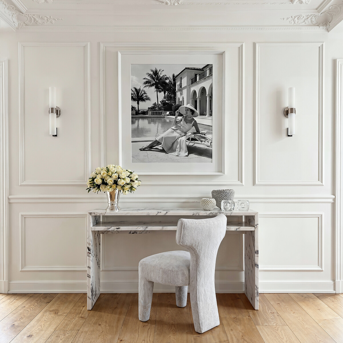 Rivington Calacatta Faux Marble Desk white marble, ÉDITÉ