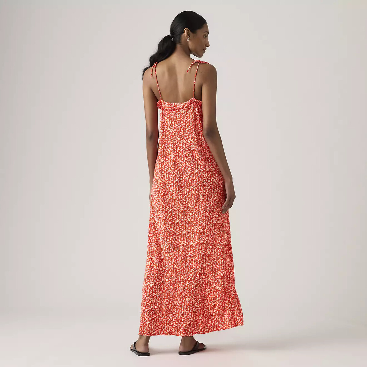 Midi-jurk met bloemenprint en fijne schouderbandjes bedrukt rood, LEVI'S