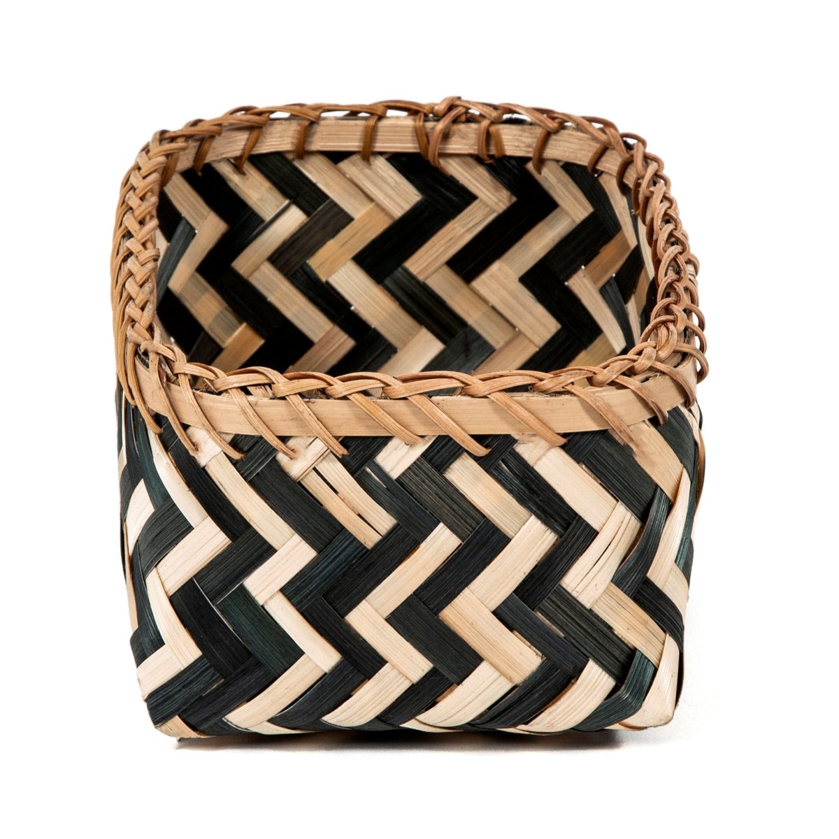 COMPACTOR - Panier de rangement bambou tressé S - 23 x 15 x H.10 cm - Noir naturel et noir, COMPACTOR